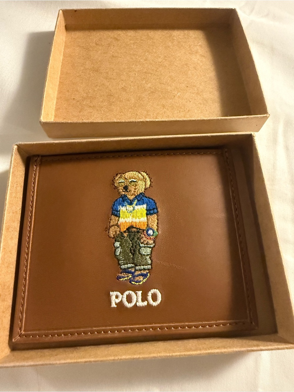 Polo by Ralph Lauren Brown Leather Wallet with Multicolor Bear Embroidery